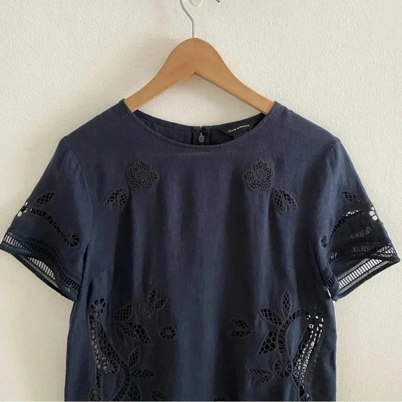 Club Monaco Luceenie Eyelet Detail Linen Shift Dress Navy/Black Sz 6 Tunic - Picture 3 of 8